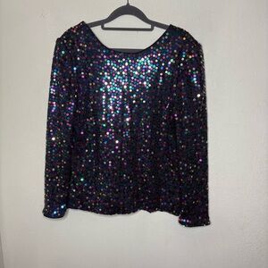 Vintage 80s After Five Sequin Black Multicolor Women's Top Large